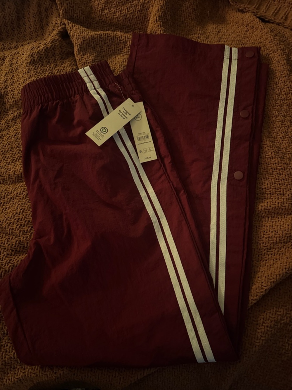 No Boundaries Burgundy Track pants with White Side Stripes and buttons